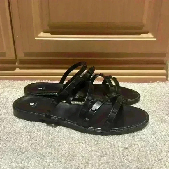 Shade & Shore Blush Liv Jelly Strappy Slide Studded Sandals Size 8 black - Picture 3 of 3